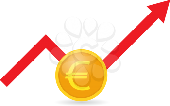 Euro coin and growth graph on a white background. Vector illustration .