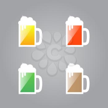 Shiny glasses of beer on a gray background. Vector illustration .