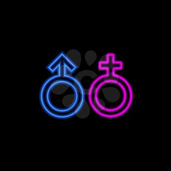 The symbol of a man and a woman is a neon sign. Vector illustration .