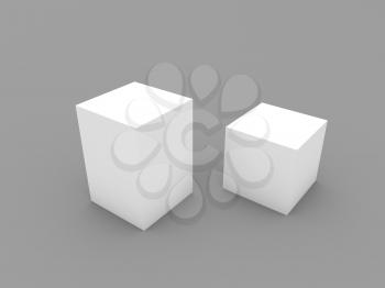 Two closed boxes mockup on a white background. 3d render illustration.