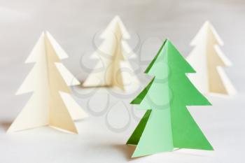 Christmas Tree Made Of Paper. White And Unique Green Pine Trees. 2014, Merry Christmas, New Year