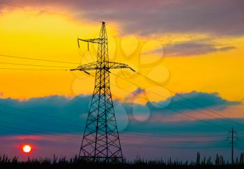 High Voltage Tower  On A Background Of The Sunset