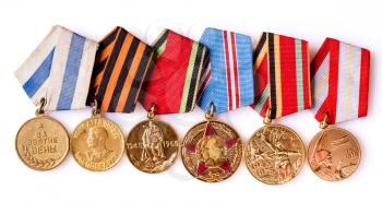MINSK, BELARUS - FEB 06: Collection of Russian (soviet) medals for participation in the Second World War, February 06, 2014.