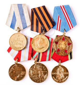 MINSK, BELARUS - FEB 06: Collection of Russian (soviet) medals for participation in the Second World War, February 06, 2014.