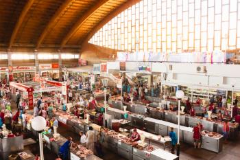 GOMEL, BELARUS - AUG 18: a meat market in Gomel, August 18, 2013. This is an example of existing food market in Belarus