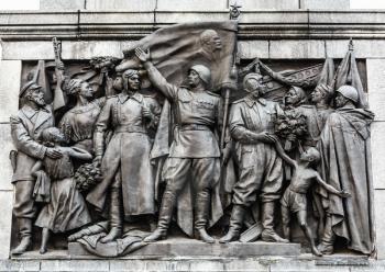 Bas-relief Scenes On The Wall Of The Stele Dedicated To The Memory Of The Great Patriotic War. Victory Square - Symbol Belarusian Capital, Minsk, Belarus