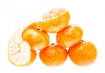 Fresh Mandarin Citrus Isolated Tangerine Mandarine Orange In Heap On White Background. Healthy Food Concept