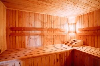 Interior Of The Sauna - Shelves, Lamp, Nobody