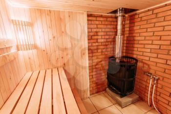 Interior Of The Sauna - Shelves, Lamp, Nobody, Boiler