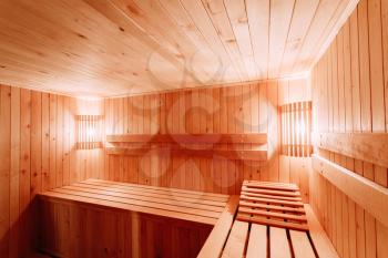 Interior Of The Sauna - Shelves, Lamp, Nobody