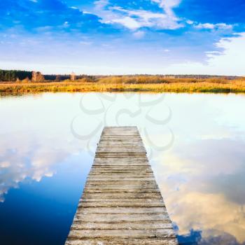 Old Wooden Pier. Calm River Nature Background