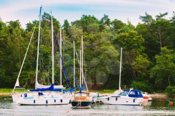 Harbour And Quay Yacht Stand At Pier, Jetty In Summer Day