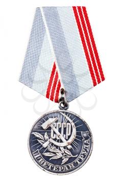 Russian (Soviet) Medal For For The Diligent Work Of Many Years Isolated White Background