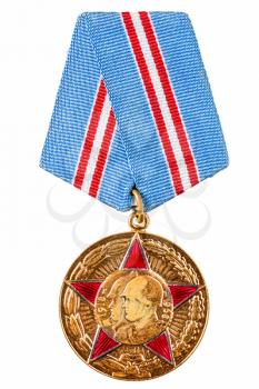 Russian (soviet) medal for participation in the Second World War on white isolated background