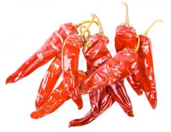 Dried Red Hot Chili Peppers Isolated On White Background