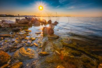 Seacost Seashore Sea Water, Coastline During Sundown In Tallinn, Estonia