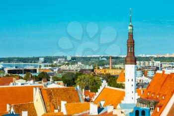 Scenic View Cityscape Old City Town Tallinn In Estonia. Toned Instant Photo