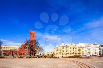 Church Of Saints Simon And Helen (Red Church) Is A Roman Catholic Church On Independence Square In Minsk, Belarus