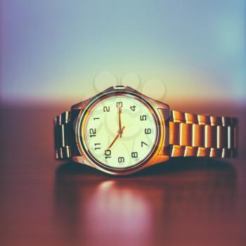 Closeup Of The Mens Wrist Watch. Toned Instant Photo
