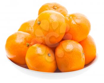 Tasty Sweet Tangerine Orange Mandarin Mandarine Fruit In White Porcelain Plate Isolated On White Background