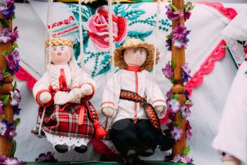 Belarusian Folk Dolls. National Traditional Folk Dolls Are Popular Souvenirs From Belarus.