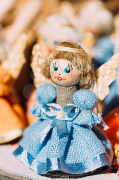 Colorful Belarusian Straw Doll At Local Market. Straw Dolls Are Most Popular Souvenirs From Belarus And Symbol Of Country's Culture
