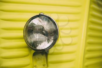 Close Up Of Old Vintage Retro Classic Cars Headlight Lamp