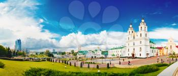 Panoramic View Of Cathedral Of Holy Spirit In Minsk - Main Orthodox Church Of Belarus. Famous Place And Landmark In Minsk, Belarus.
