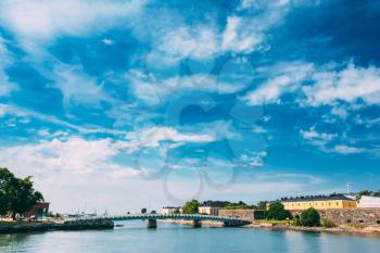 Bridge At Suomenlinna Fortress In Helsinki, Finland. Sunny Day With Blue Sky