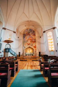 Interior Of Sofia Kyrka (Sofia Church) In Stockholm, Sweden. Sofia Church named after the Swedish queen Sophia of Nassau, is one of the major churches in Stockholm, Sweden.