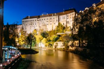 Castle in Cesky Krumlov, Czech republic. UNESCO World Heritage Site. Night scene