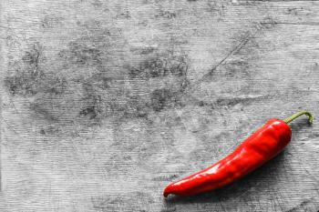 Red Hot Pepper On Old Gray Wooden Table Surface Texture Background