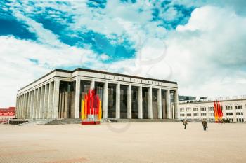 Building Of The Palace Of Republic In Oktyabrskaya Square - Famous Place In Minsk, Belarus