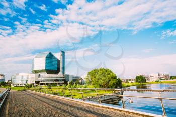 Building Of  National Library Of Belarus In Minsk. Famous Symbol Of Belarusian Culture And Science