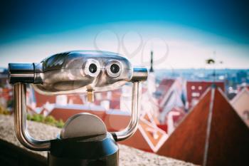 Coin Operated Telescope Binocular For Sightseeing At Town Tallinn Background