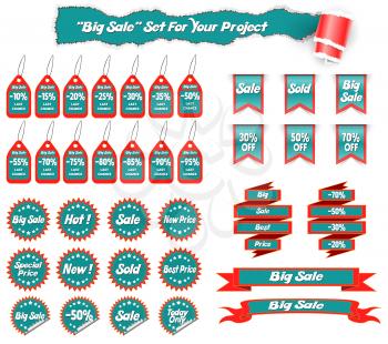 Big Collection Sale Stickers And Web Ribbons Set. Vector Illustration