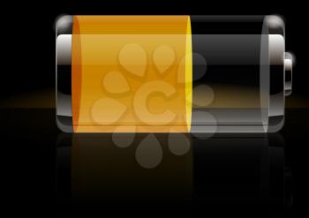 Glossy transparent battery icon yellow