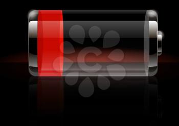 Glossy transparent battery icon red