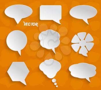 Infographic design with white communication bubbles on the orange background.