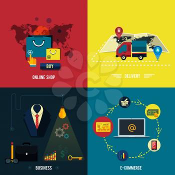 Icons for e-commerce, delivery, online shopping, business idea, business tools