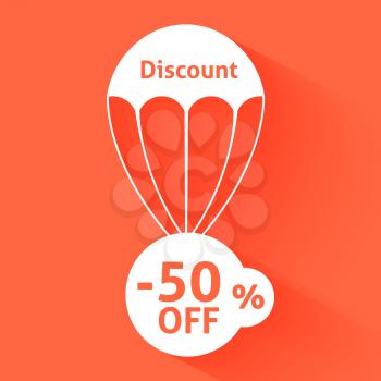 Discount parachute with text of the size of the discount