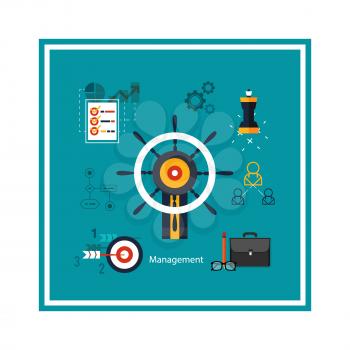 Icons for management concept, business tools. Concept of different icons in flat design