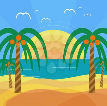 Tropical beach with palm trees. Planning a summer vacation, tourism and journey