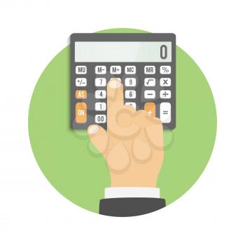 Calculator icon. Business concept businessman considers on the calculator