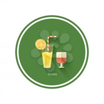 Drinks icon with shadow in flat design