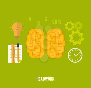Headwork concept with education icons in flat design