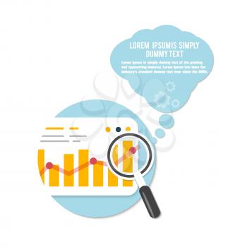 Magnifying glass and chart with bubble. Business concept of analyzing