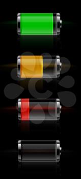 Set of detailed glossy transparent battery level indicator icons