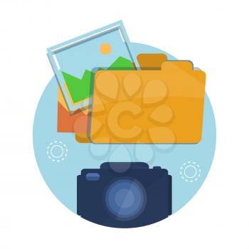 Icon of folder with pictures, camera at flat design