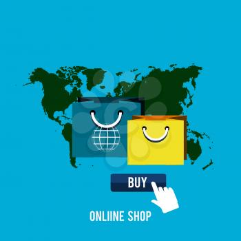 Business online icons. Poster concept with icons of buying product via online shop and e-commerce ideas symbol and shopping elements in flat design